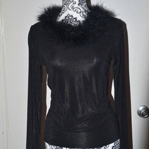 Long Sleeve Black Shirt with a Fur Neckline NWT
